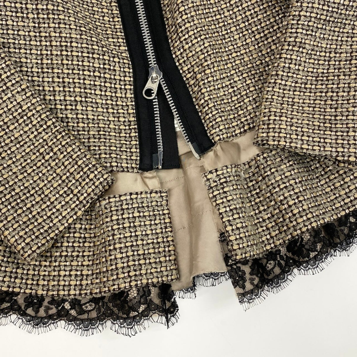 Sacai サカイ ツイードジャケット 切替デザイン ブラウン コットン / アクリル / レーヨン 12-01565 ノーカラージャケット レディース BC
