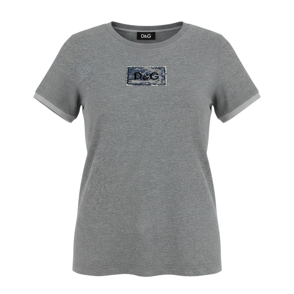 DOLCE&GABBANA ドルチェアンドガッバーナ スパンコール D&G アイコンTシャツ グレー コットン / ポリエステル / ナイロン 半袖Ｔシャツ レディース B