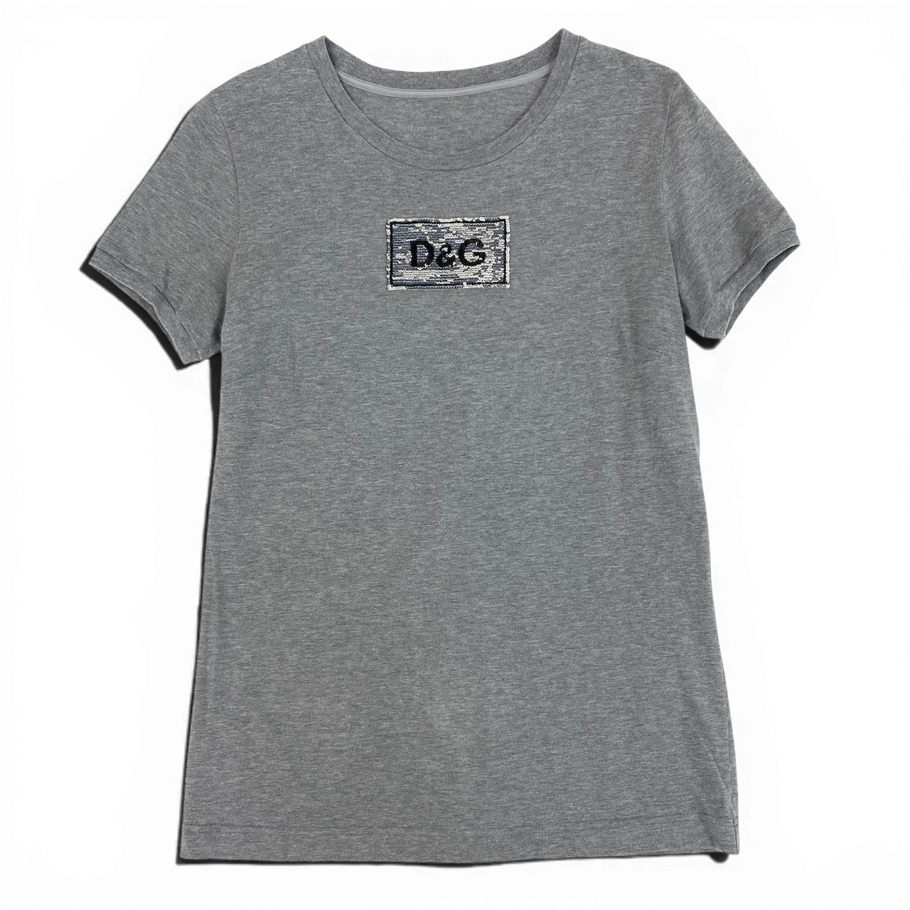 DOLCE&GABBANA ドルチェアンドガッバーナ スパンコール D&G アイコンTシャツ グレー コットン / ポリエステル / ナイロン 半袖Ｔシャツ レディース B
