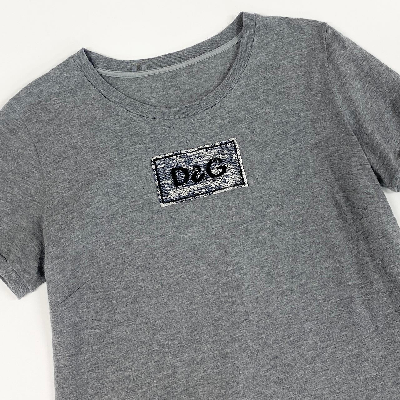 DOLCE&GABBANA ドルチェアンドガッバーナ スパンコール D&G アイコンTシャツ グレー コットン / ポリエステル / ナイロン 半袖Ｔシャツ レディース B