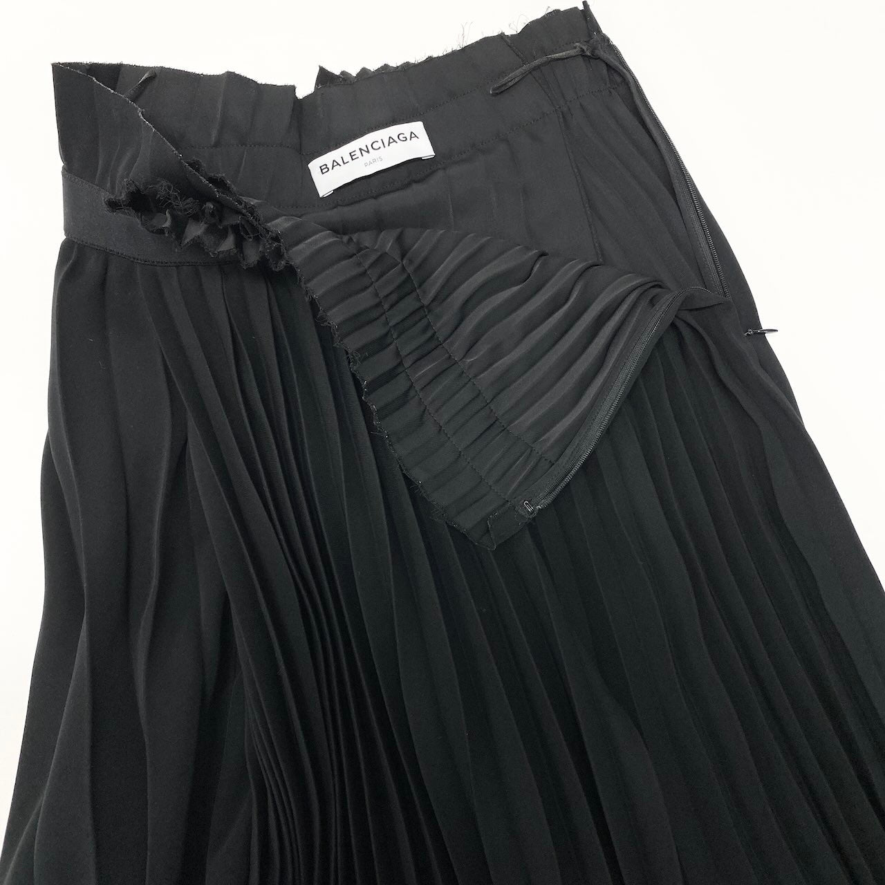 BALENCIAGA バレンシアガ プリーツスカート ラップスカート アシンメトリーデザイン ウエストロゴ ブラック ポリエステル スカート レディース ABP