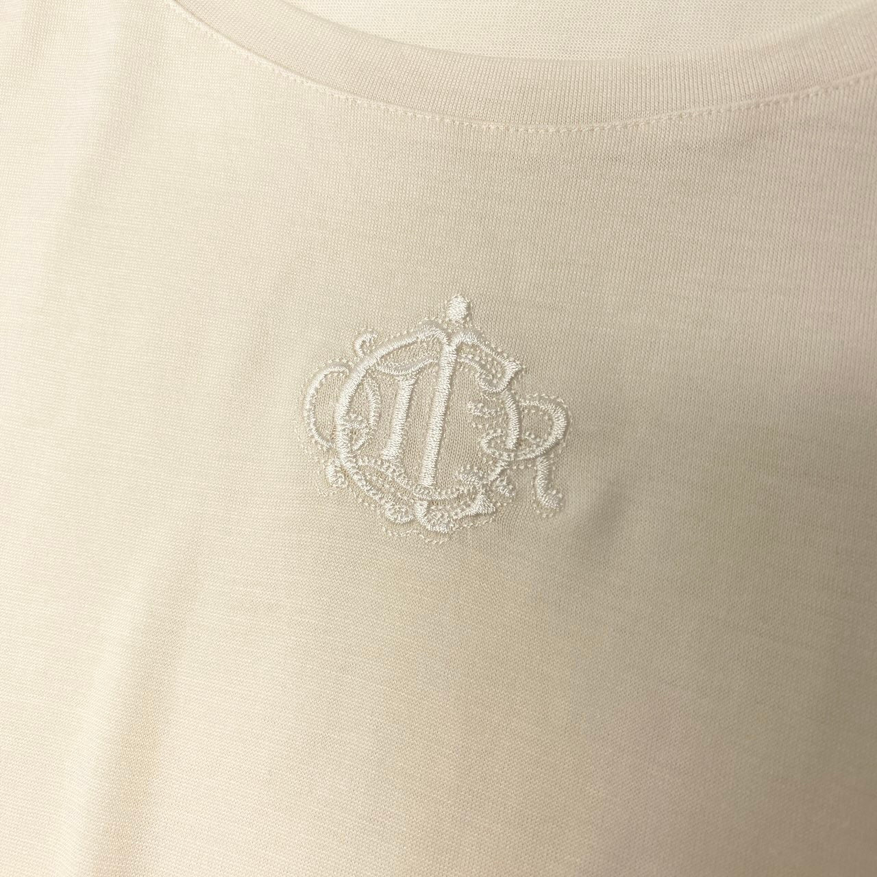 Christian Dior クリスチャンディオール サマーセーター トップス エンブレム刺繍 ベージュ アイボリー シルク / ウール 半袖ニット レディース ABP