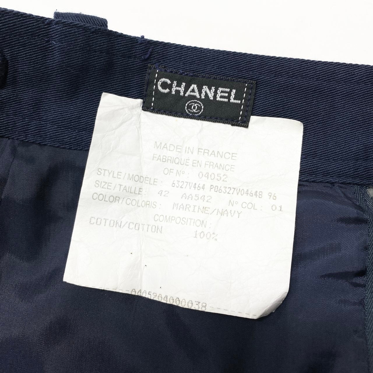 CHANEL シャネル 膝丈 タイトスカート ココマークボタン ネイビー コットン スカート レディース AB