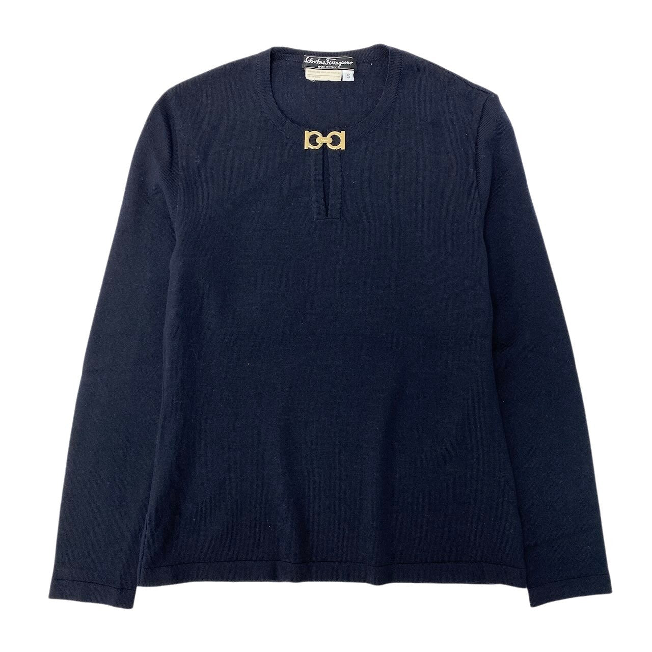 Salvatore Ferragamo サルヴァトーレフェラガモ ガンチーニ ハイゲージ セーター ネイビー ウール ロングスリーブニット レディース AB