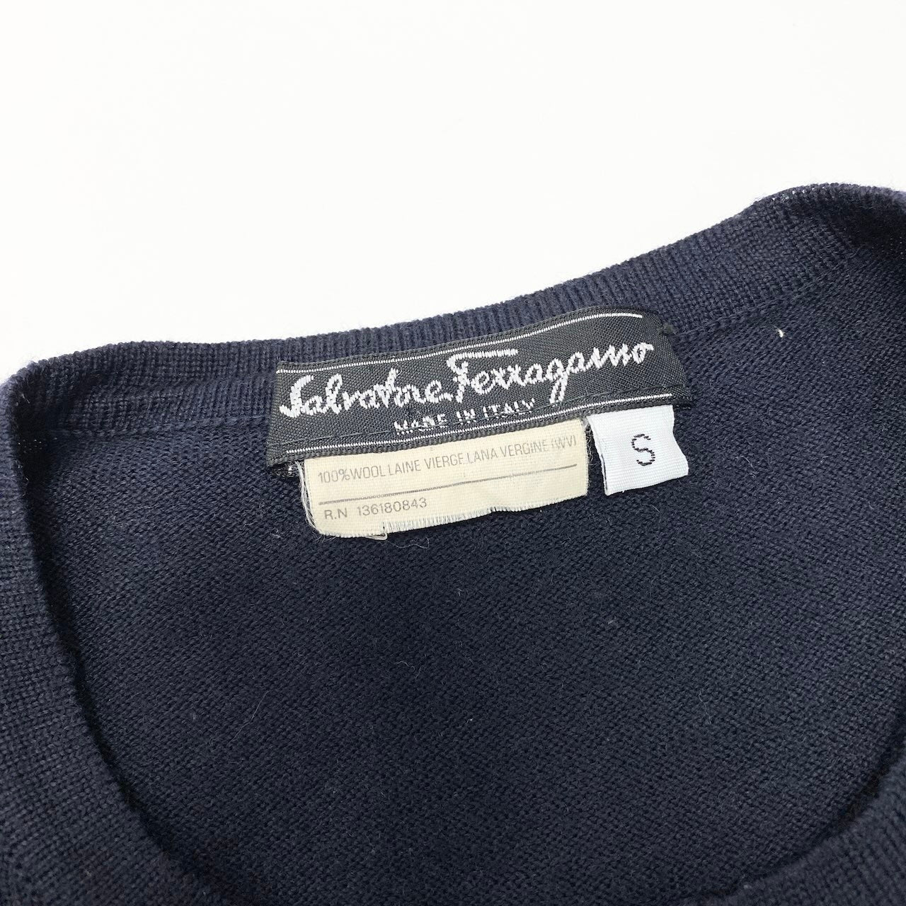 Salvatore Ferragamo サルヴァトーレフェラガモ ガンチーニ ハイゲージ セーター ネイビー ウール ロングスリーブニット レディース AB
