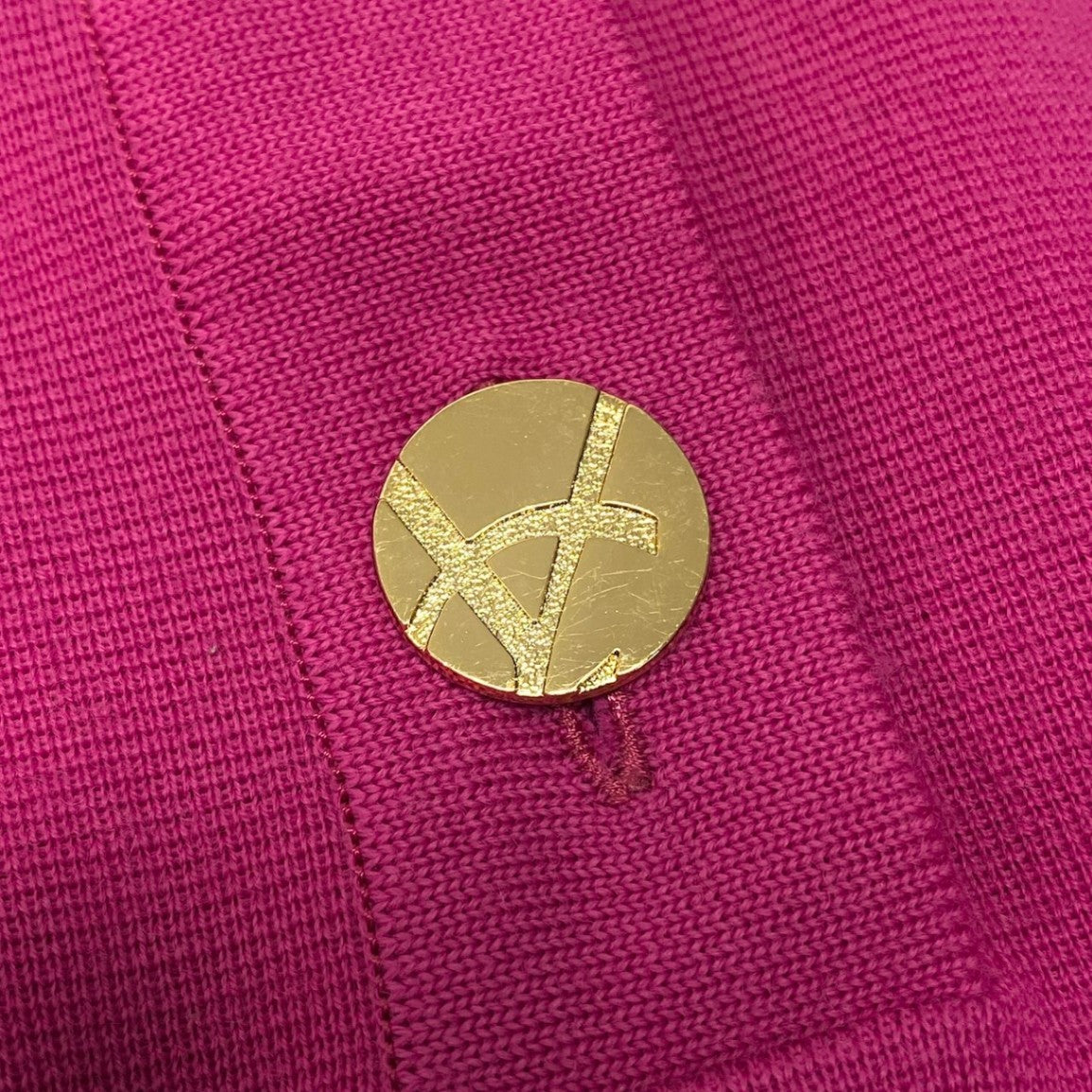 YVES SAINT LAURENT イヴ サンローラン ゴールドボタン 長袖ニットカットソー ピンク ウール カットソー レディース ABP