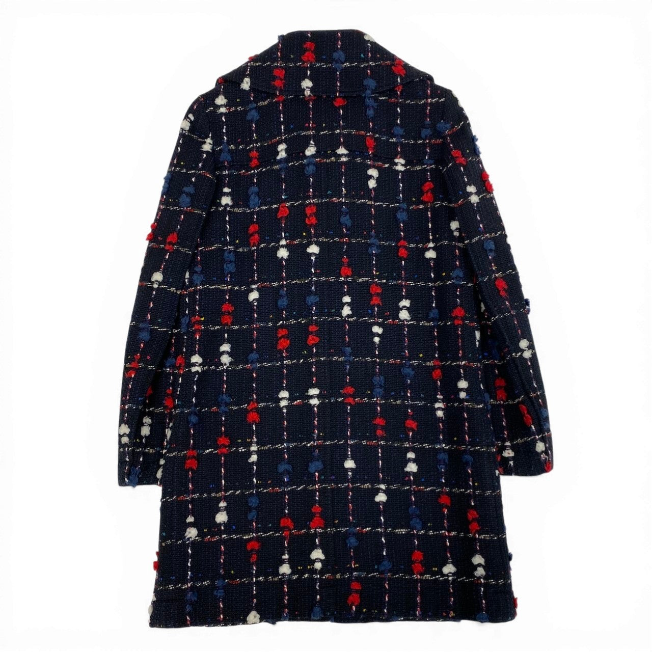 CHANEL シャネル CCボタン ツイード ネイビー ウール / コットン / アクリル ナイロン P42157 ステンカラーコート レディース SA