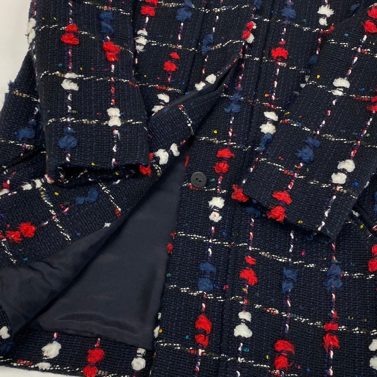 CHANEL シャネル CCボタン ツイード ネイビー ウール / コットン / アクリル ナイロン P42157 ステンカラーコート レディース SA