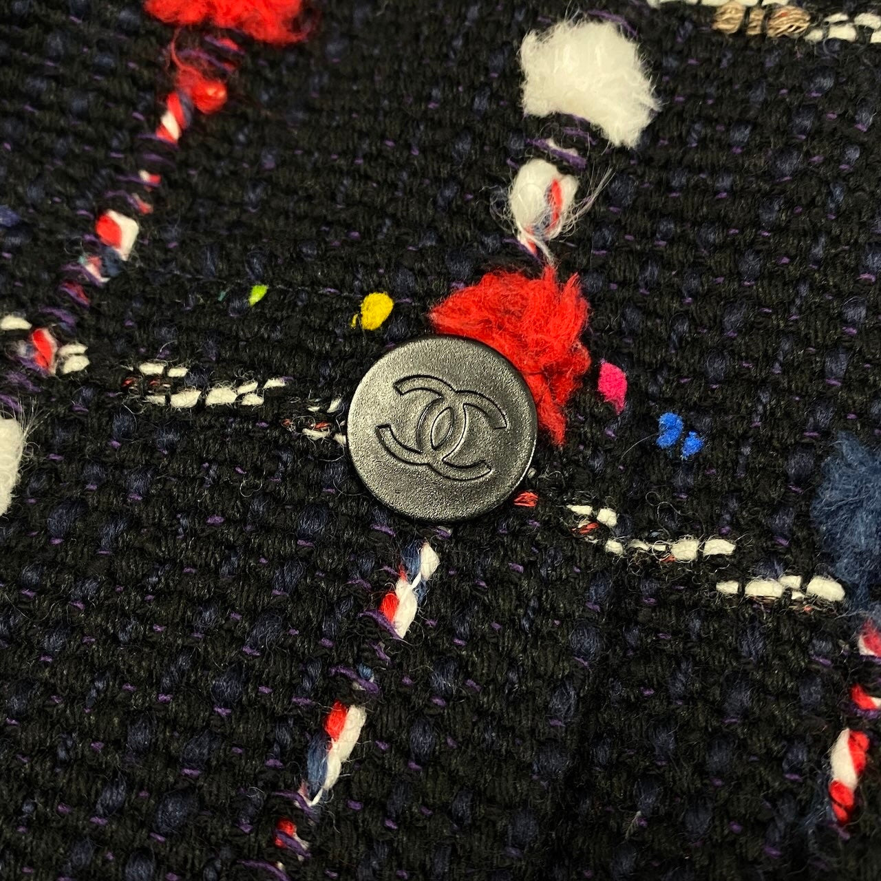 CHANEL シャネル CCボタン ツイード ネイビー ウール / コットン / アクリル ナイロン P42157 ステンカラーコート レディース SA