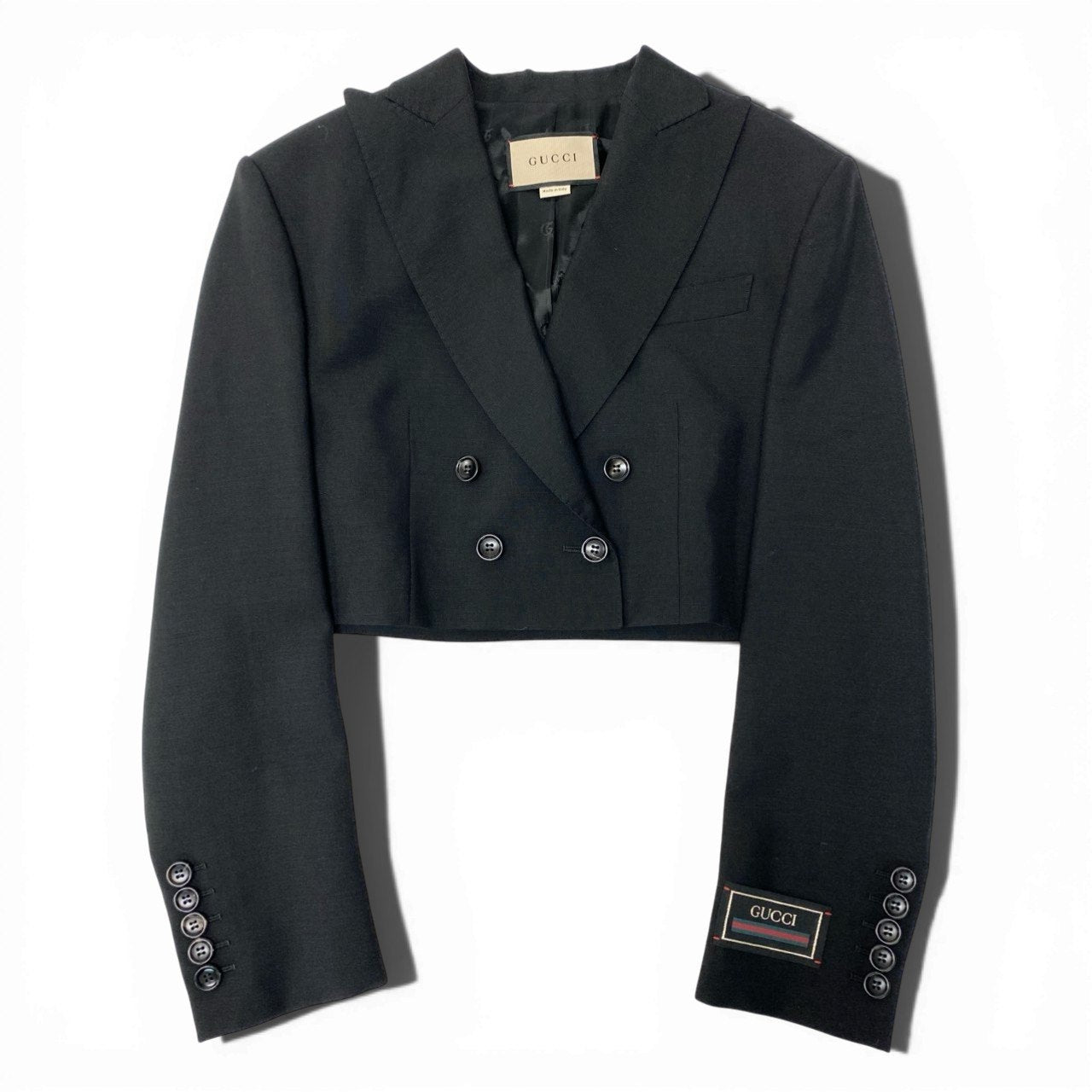 GUCCI グッチ ダブルブレストショートジャケット クロップド丈 ブラック ウール / レーヨン テーラードジャケット レディース ABP