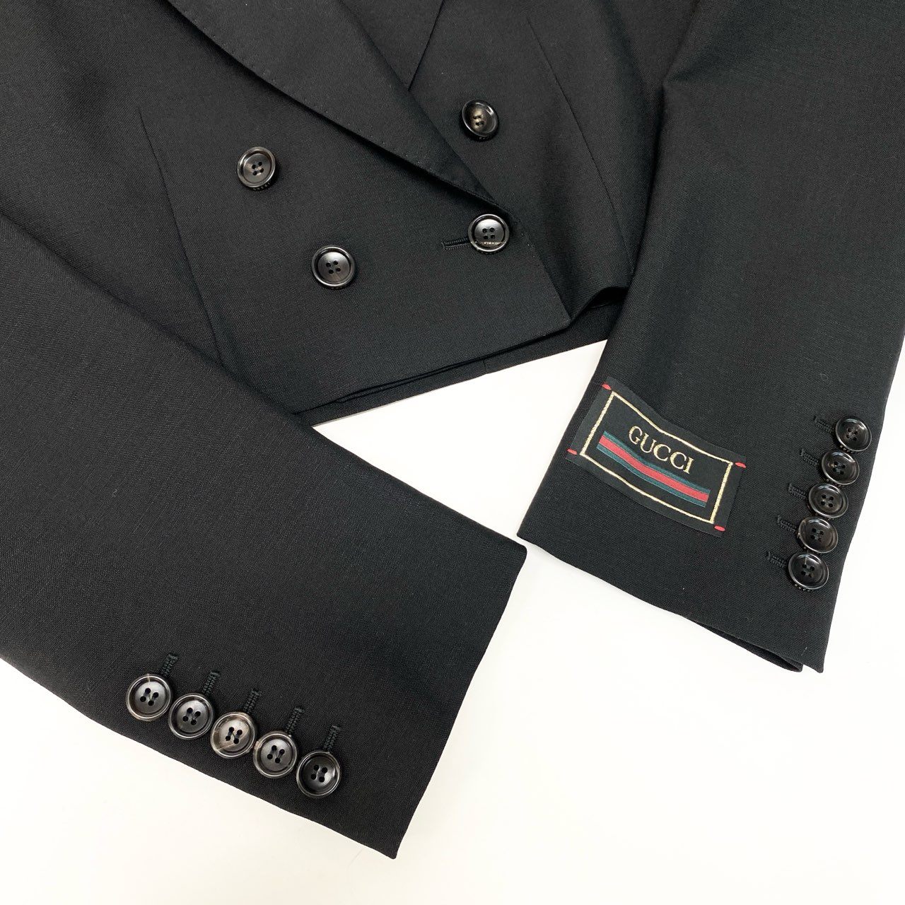 GUCCI グッチ ダブルブレストショートジャケット クロップド丈 ブラック ウール / レーヨン テーラードジャケット レディース ABP