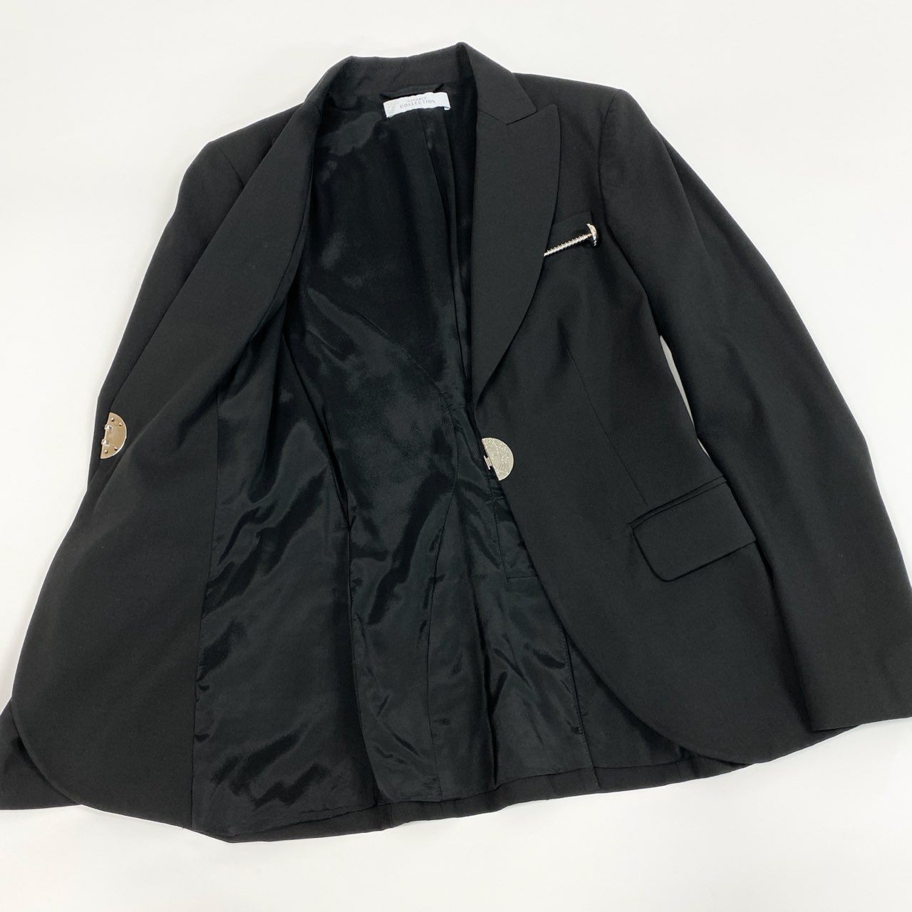 VERSACE ヴェルサーチ 伸縮ストレッチ ロゴプレート ブラック ポリエステル / レーヨン / ポリウレタン テーラードジャケット レディース B