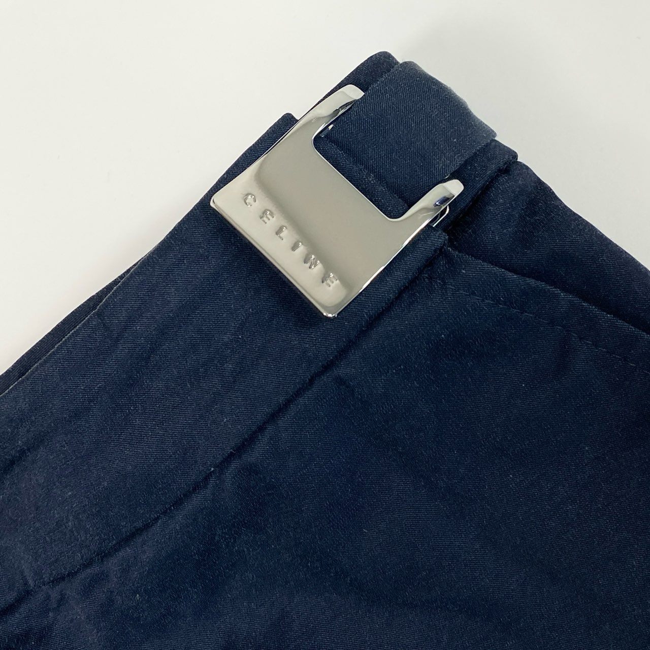 CELINE セリーヌ 膝丈 サイドロゴベルト 伸縮ストレッチ ネイビー レーヨン / コットン / ポリウレタン タイトスカート レディース BC
