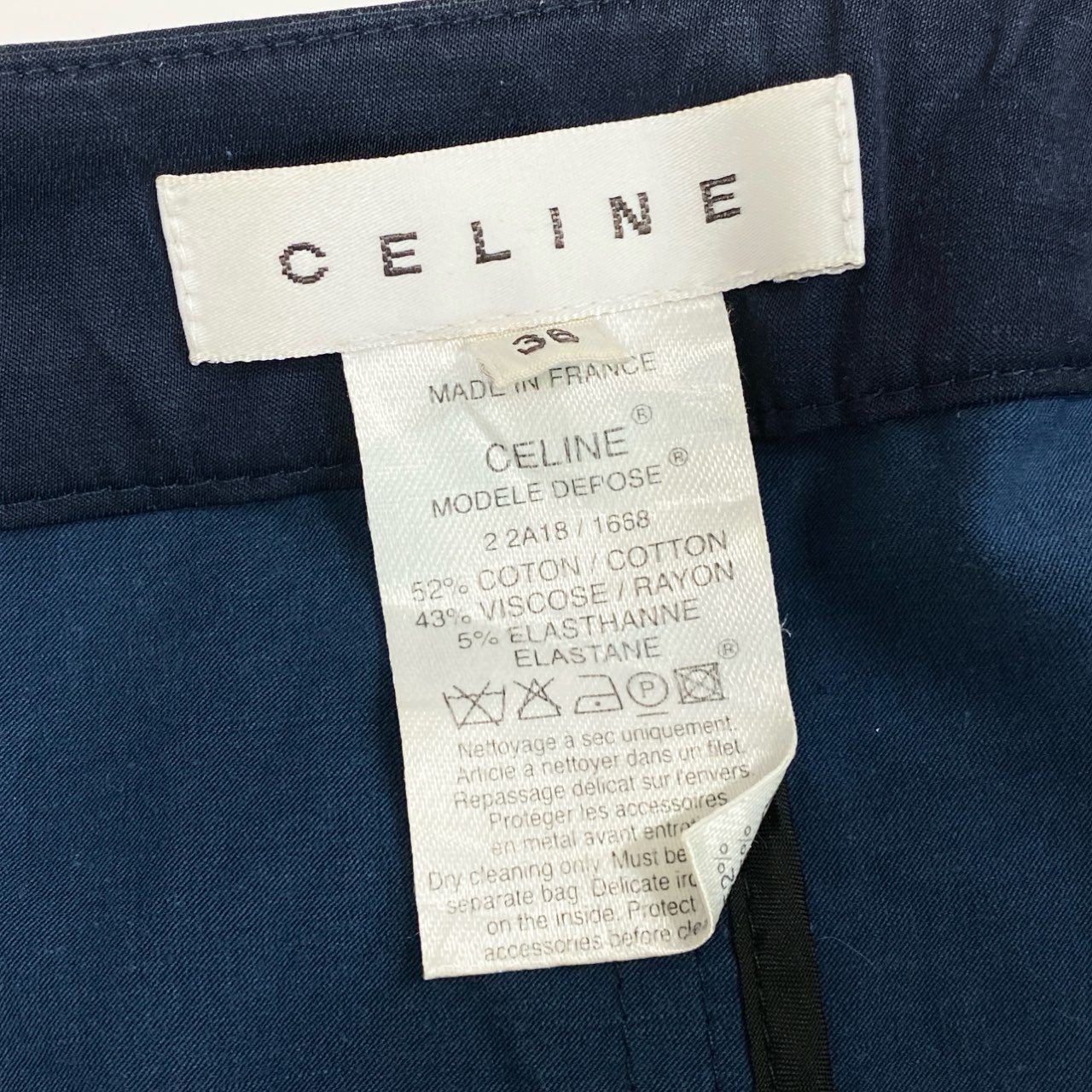 CELINE セリーヌ 膝丈 サイドロゴベルト 伸縮ストレッチ ネイビー レーヨン / コットン / ポリウレタン タイトスカート レディース BC
