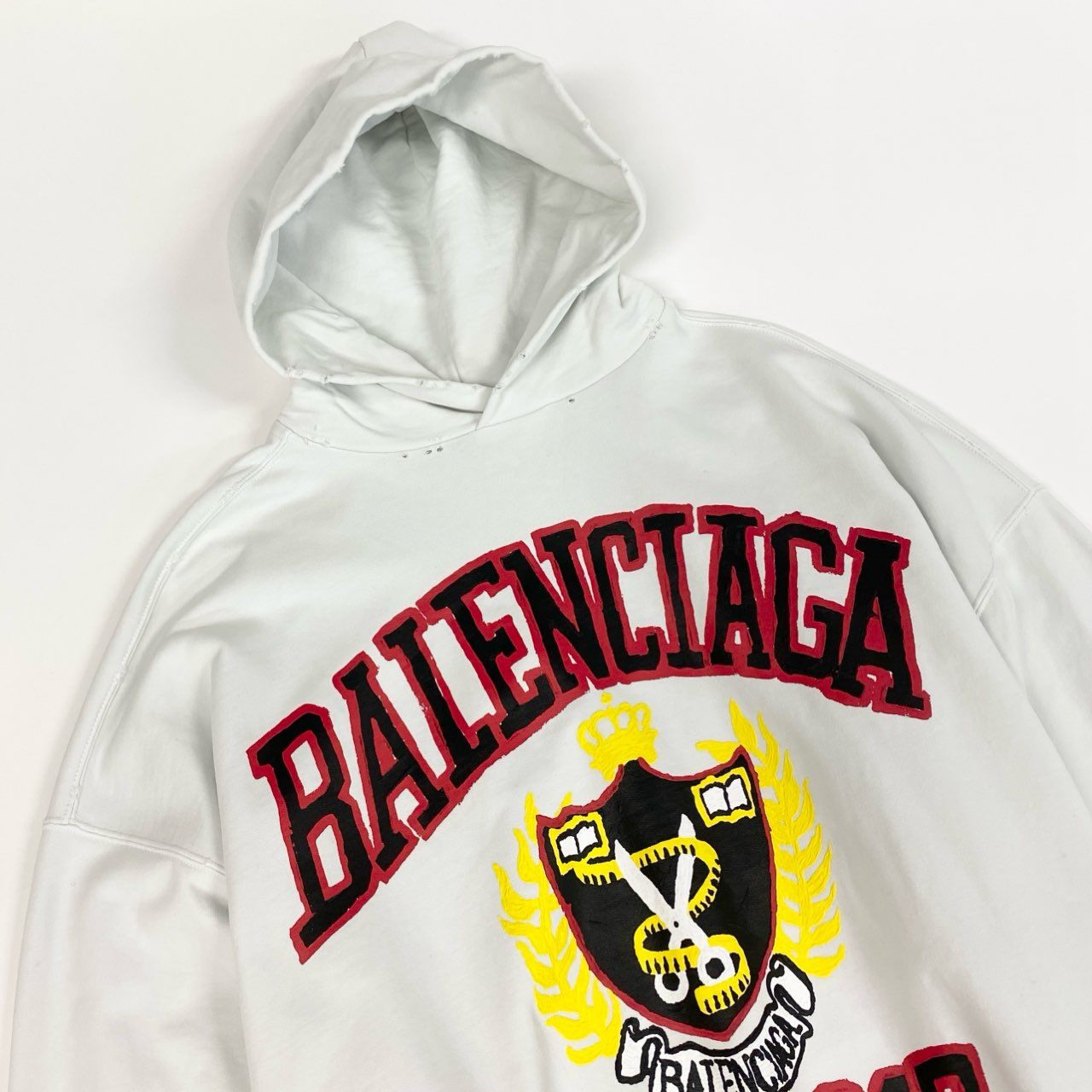 BALENCIAGA バレンシアガ 2022 デムナ期 ダメージ加工 ホワイト コットン フードパーカー メンズ AB