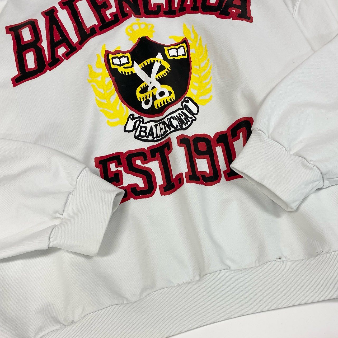 BALENCIAGA バレンシアガ 2022 デムナ期 ダメージ加工 ホワイト コットン フードパーカー メンズ AB