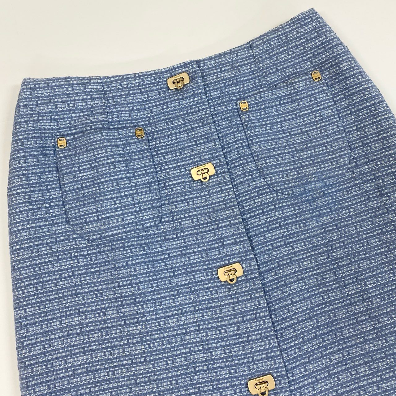 Salvatore Ferragamo サルヴァトーレフェラガモ サマーツイードスカート ブルー レーヨン / ナイロン / コットン リネン スカート レディース ABP