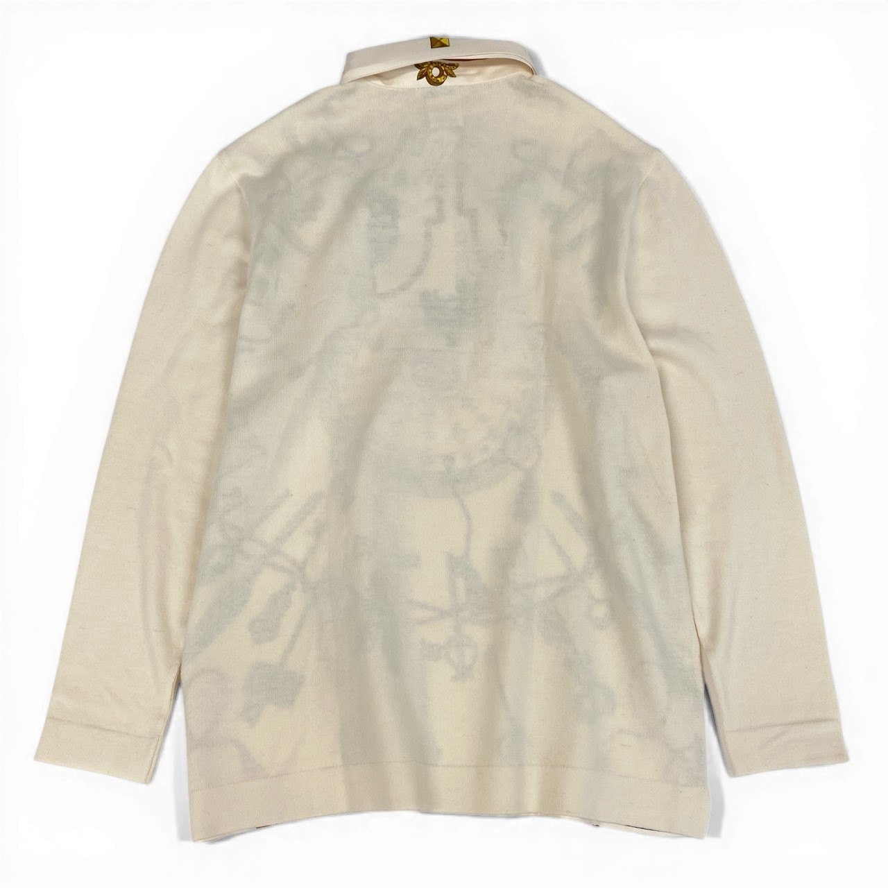 HERMES エルメス シルク切替 長袖 ホワイト シルク / コットン / カシミヤ ポロシャツ レディース SA