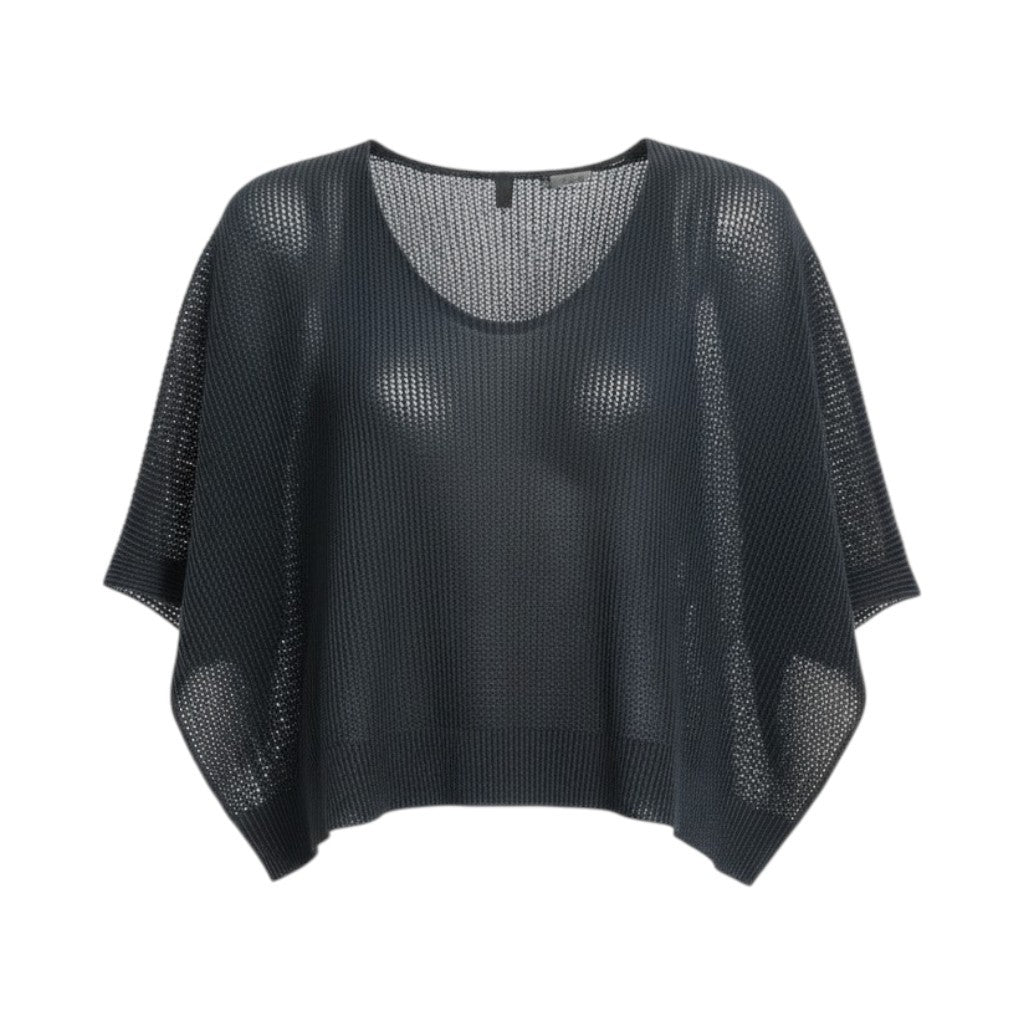 PLEATS PLEASE プリーツプリーズ メッシュ素材 クロップドワイドカットソー ブラック ポリエステル 半袖Ｔシャツ レディース SA