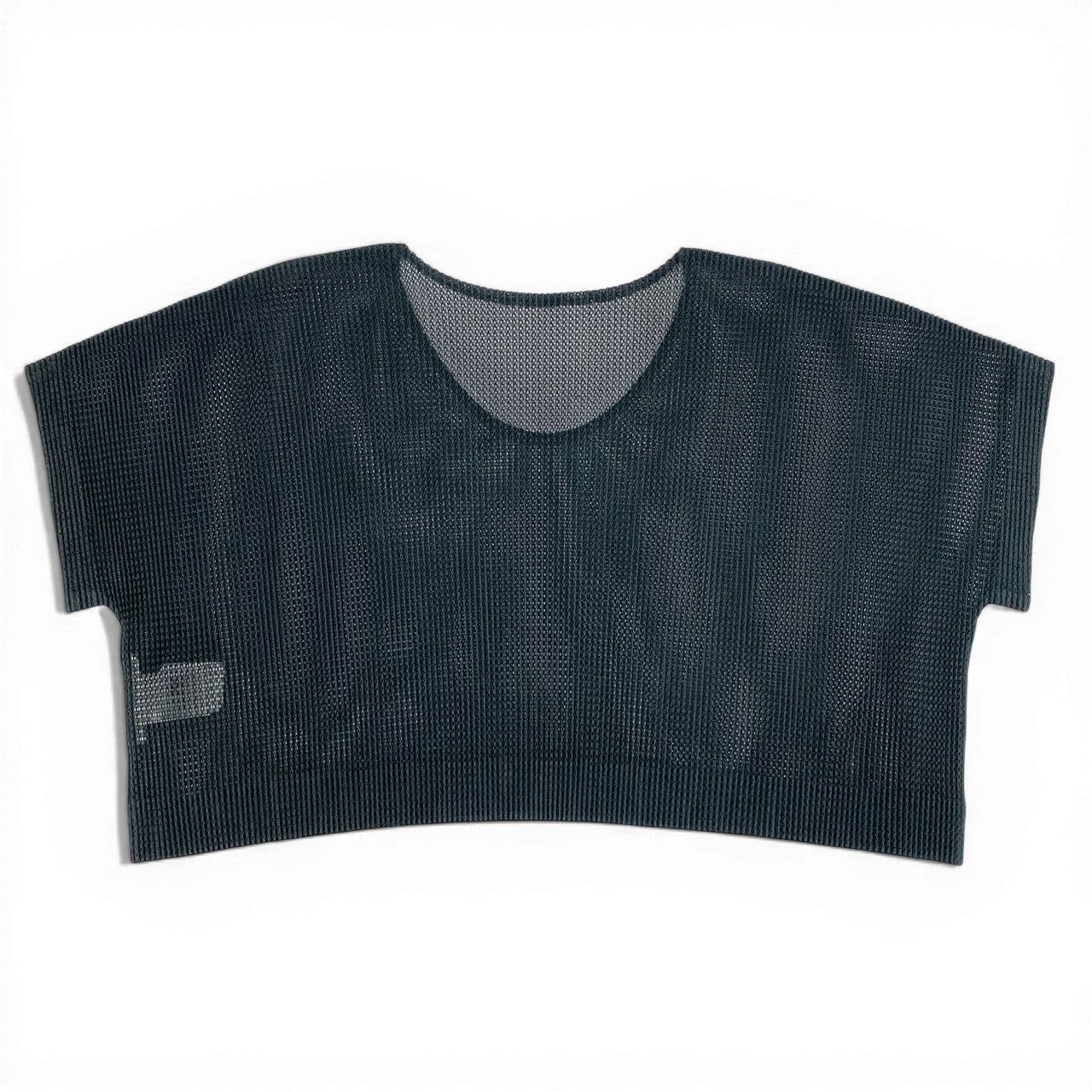 PLEATS PLEASE プリーツプリーズ メッシュ素材 クロップドワイドカットソー ブラック ポリエステル 半袖Ｔシャツ レディース SA