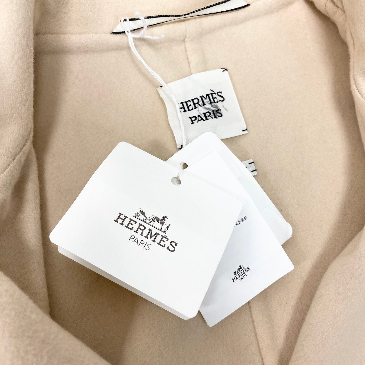 HERMES エルメス ダブルフェイス ラップコート スリーブレス ベージュ ピンクベージュ カシミヤ / ウール / シルク ロングコート レディース S