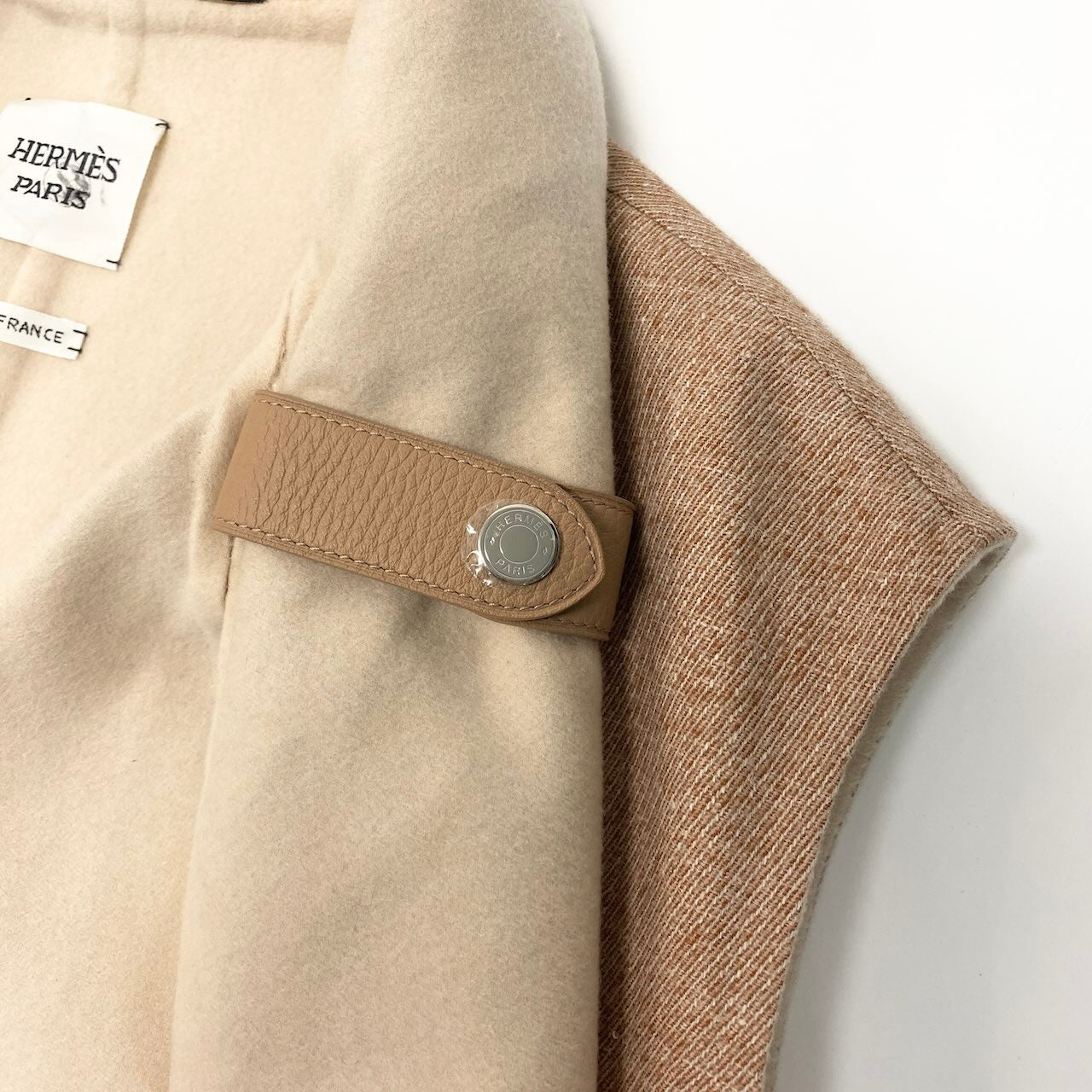 HERMES エルメス ダブルフェイス ラップコート スリーブレス ベージュ ピンクベージュ カシミヤ / ウール / シルク ロングコート レディース S