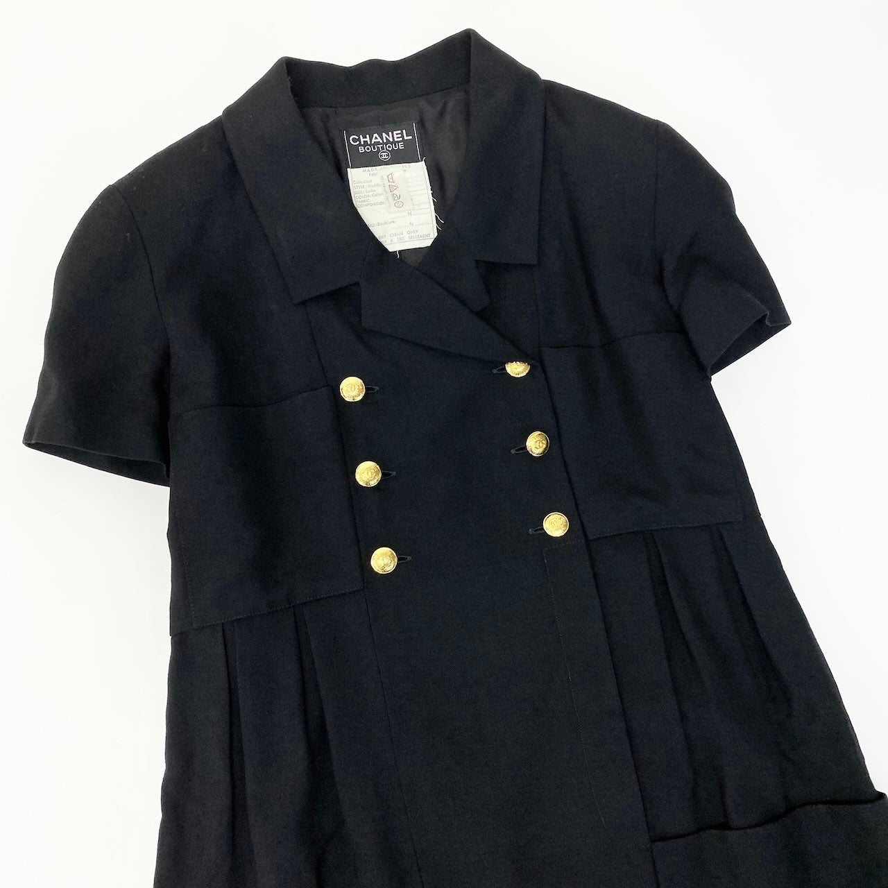 CHANEL シャネル ヴィンテージ 1990 金ボタン ココマーク ブラック 23079 半袖ワンピース レディース B