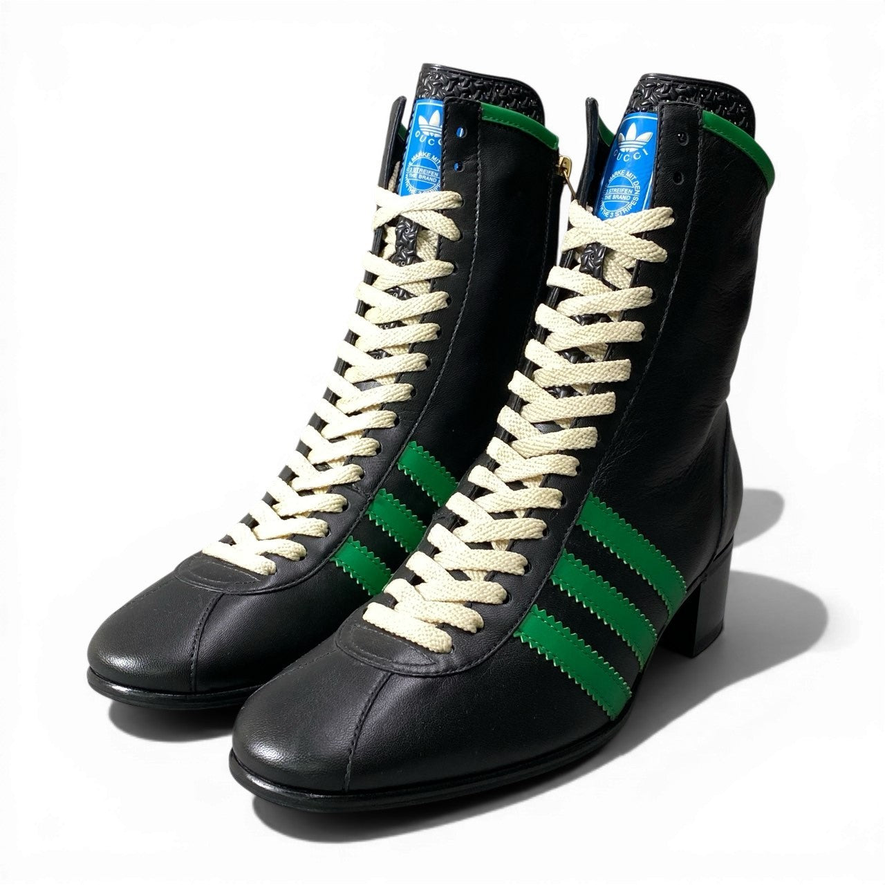 GUCCI グッチ × アディダス ボーリングシューズ サイドジップ トレフォイルロゴ ブラック レザー レザーブーツ レディース SA