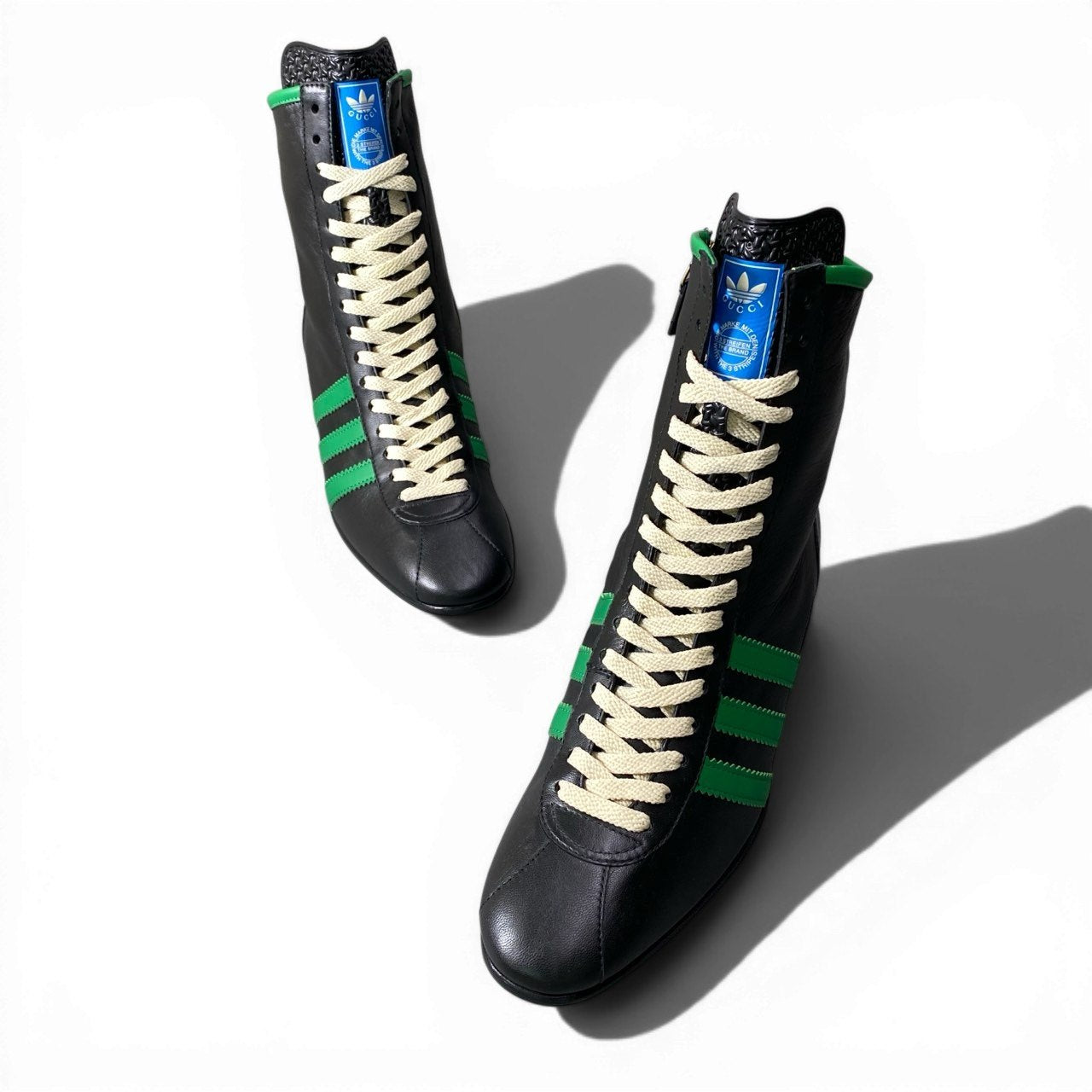 GUCCI グッチ × アディダス ボーリングシューズ サイドジップ トレフォイルロゴ ブラック レザー レザーブーツ レディース SA