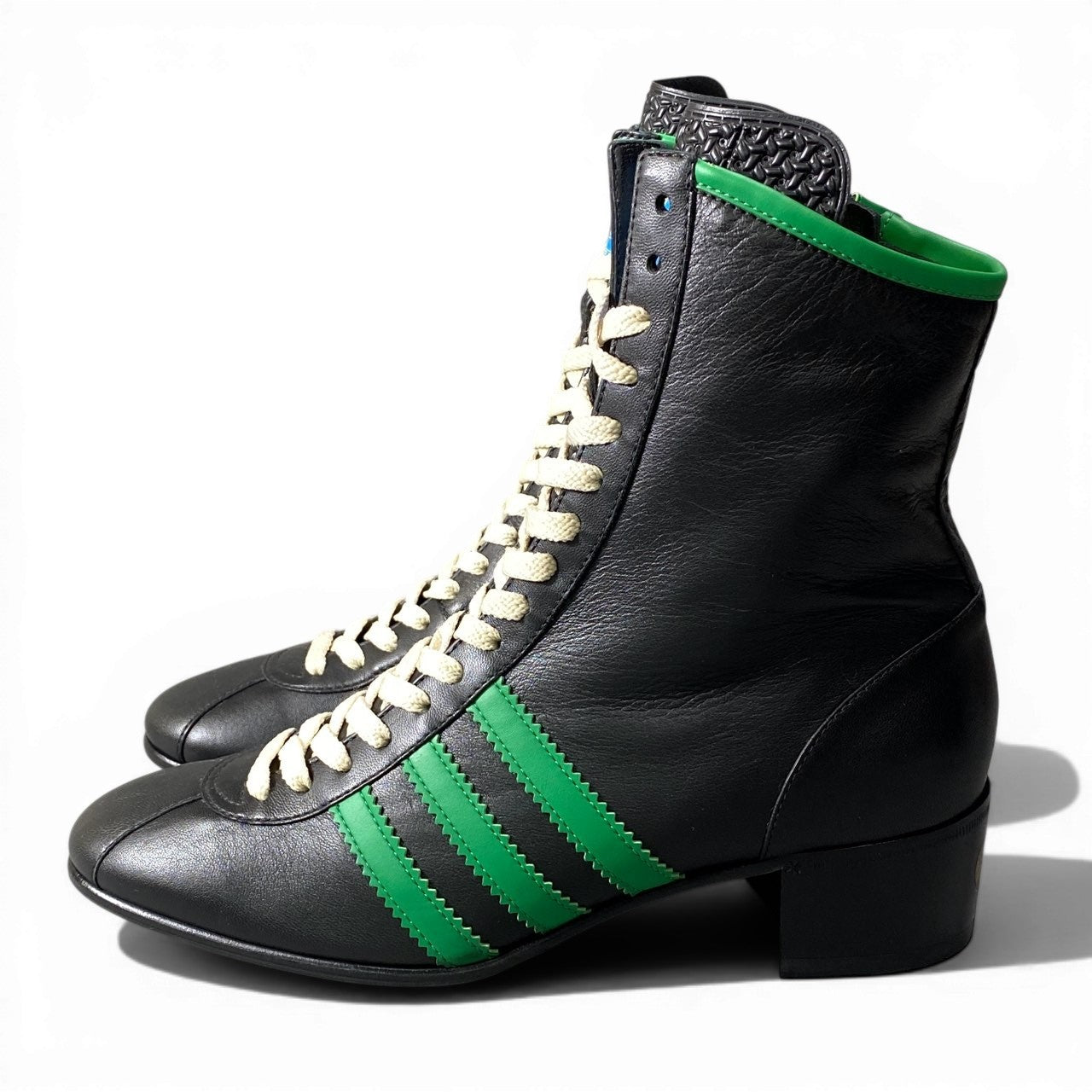 GUCCI グッチ × アディダス ボーリングシューズ サイドジップ トレフォイルロゴ ブラック レザー レザーブーツ レディース SA