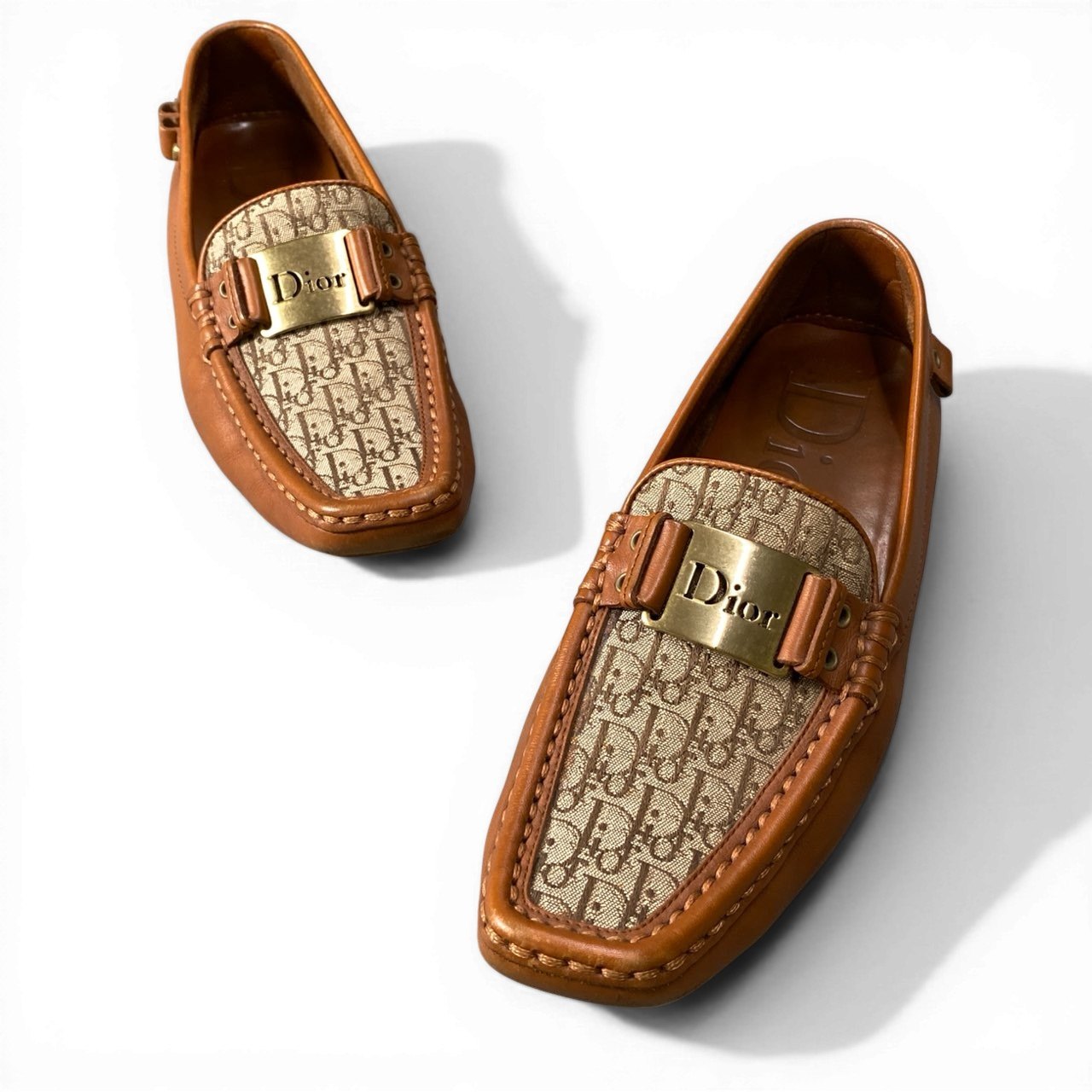 Christian Dior クリスチャンディオール ストリートシック トロッター ブラウン レザー / キャンバス ローファー レディース BC