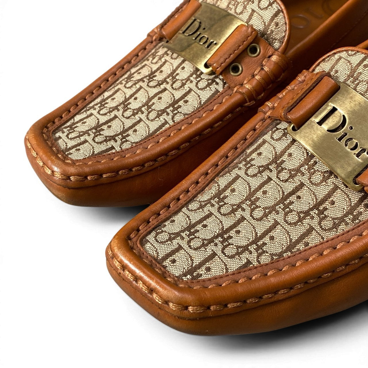 Christian Dior クリスチャンディオール ストリートシック トロッター ブラウン レザー / キャンバス ローファー レディース BC