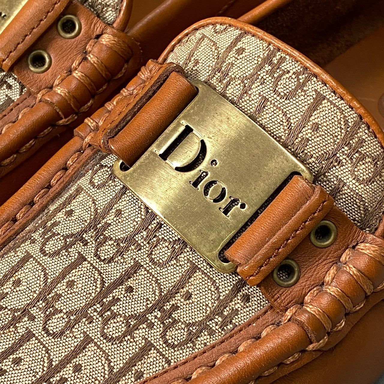 Christian Dior クリスチャンディオール ストリートシック トロッター ブラウン レザー / キャンバス ローファー レディース BC