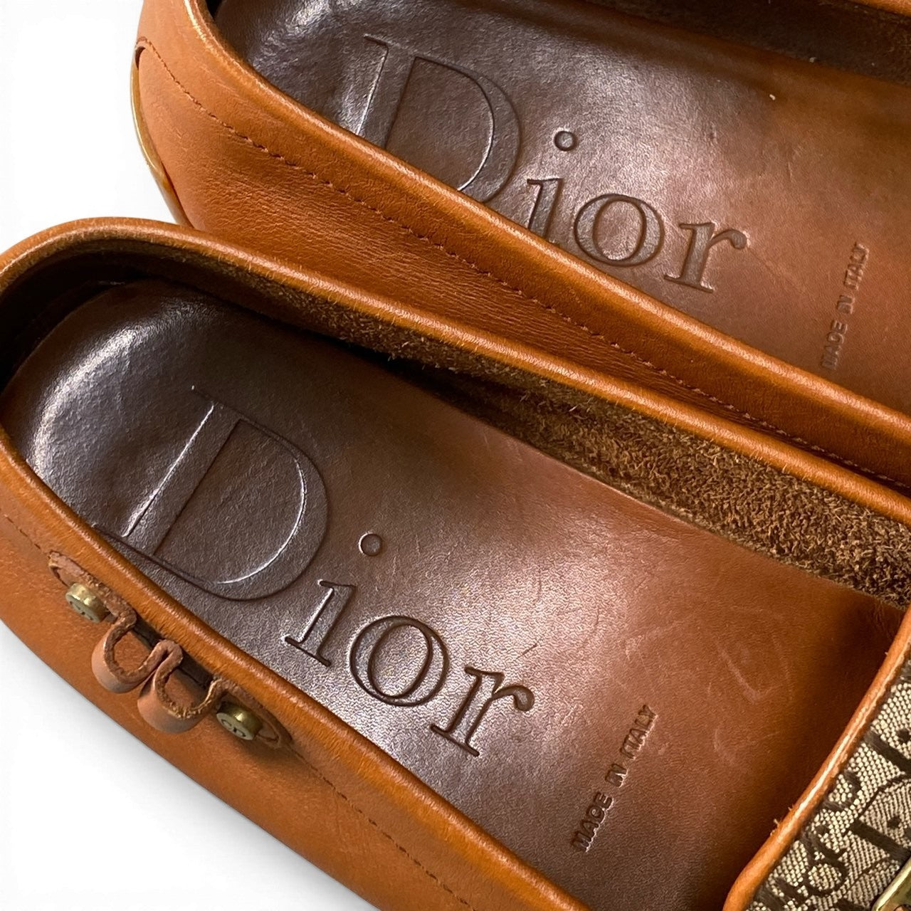 Christian Dior クリスチャンディオール ストリートシック トロッター ブラウン レザー / キャンバス ローファー レディース BC