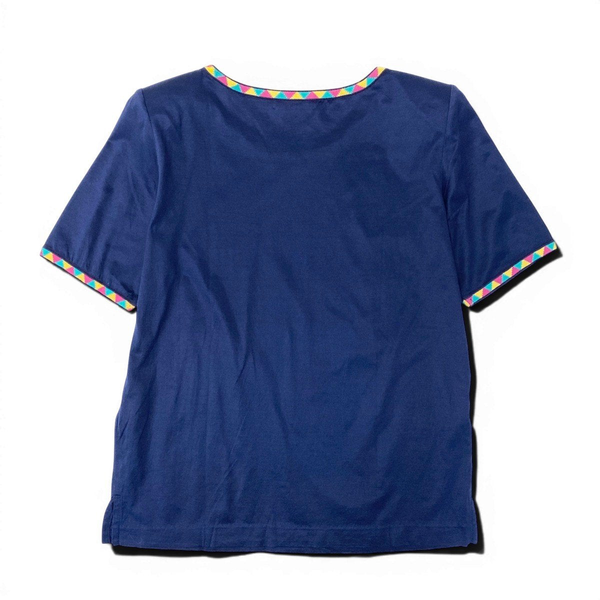 YVES SAINT LAURENT イヴ サンローラン YSLロゴ刺繍 カットソー ネイビー コットン 半袖Ｔシャツ レディース AB
