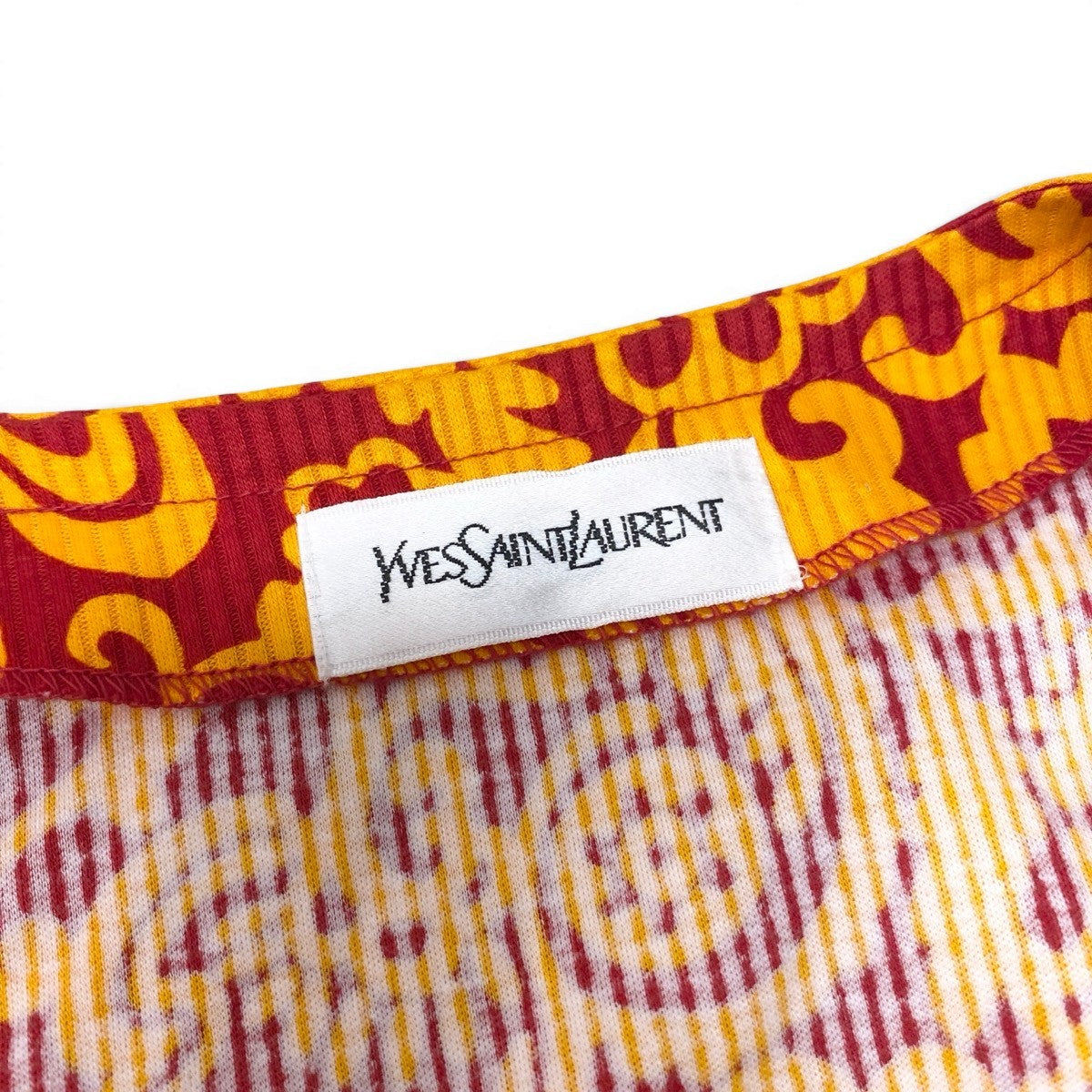 YVES SAINT LAURENT イヴ サンローラン ヴィンテージ 総柄プリント ノーカラージャケット オレンジ レッド コットン ノーカラージャケット レディース AB