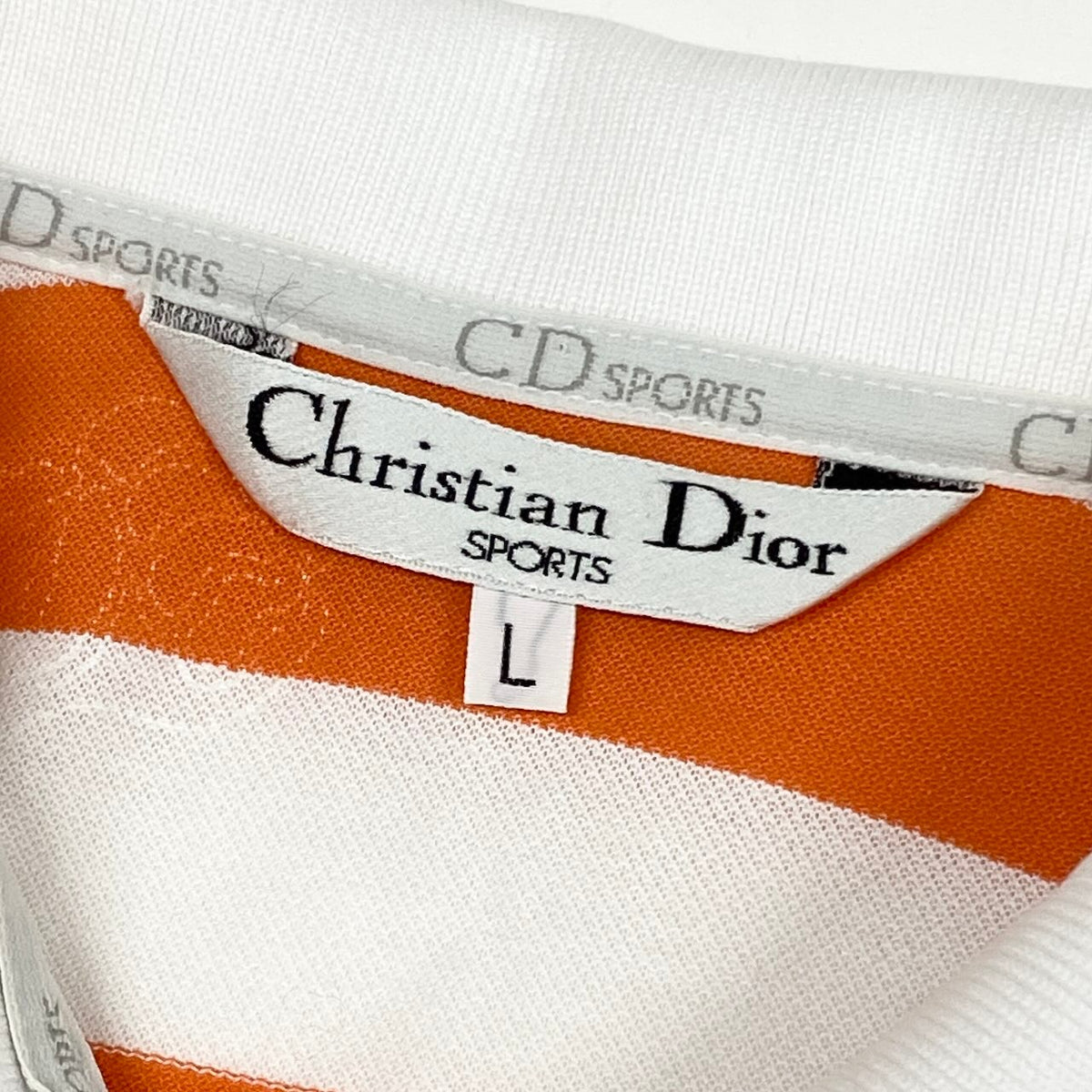 Christian Dior クリスチャンディオール ロングスリーブ ボーダー柄 総柄 ホワイト オレンジ コットン ポロシャツ レディース B
