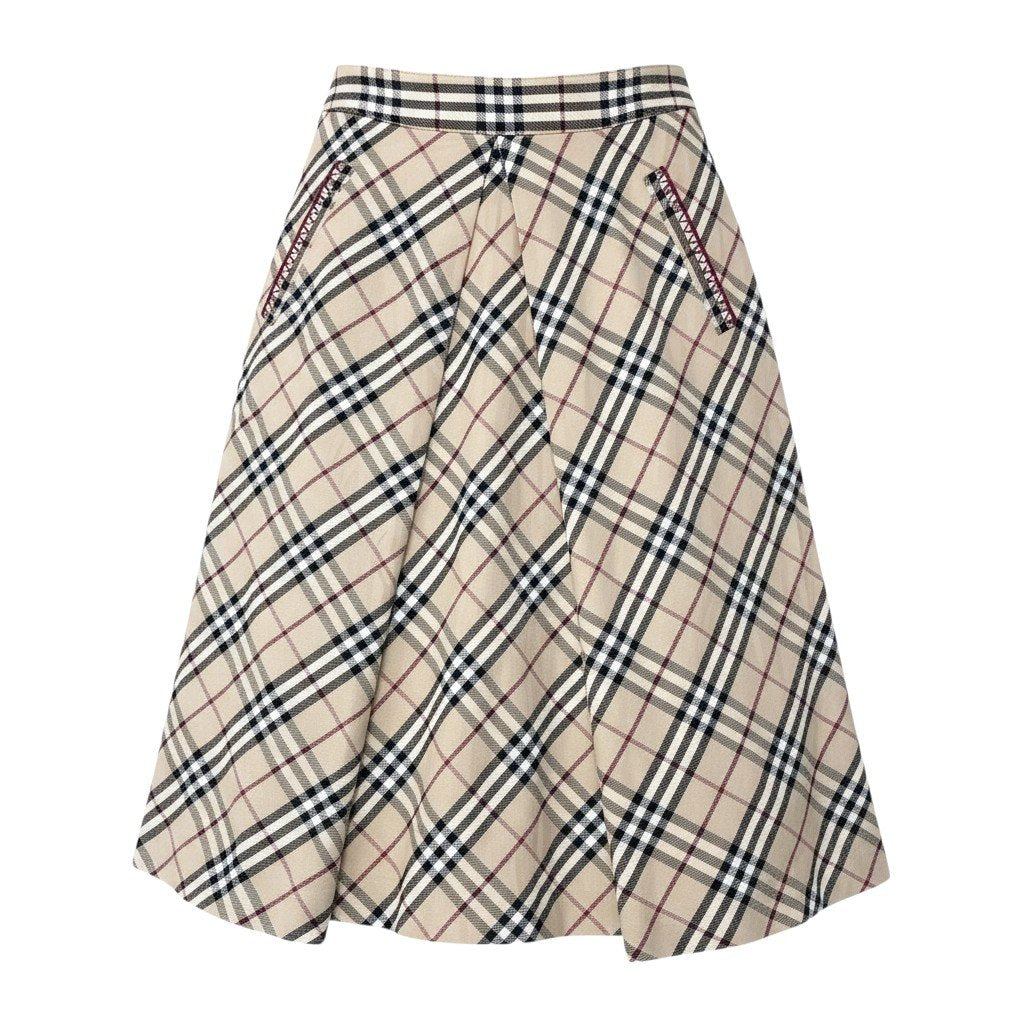 BURBERRY BLUE LABEL バーバリーブルーレーベル ノバチェック柄 膝丈 ベージュ コットン / ポリウレタン / ポリエステル FL525-400 フレアスカート レディース B