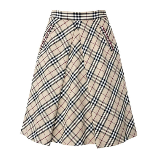 BURBERRY BLUE LABEL バーバリーブルーレーベル ノバチェック柄 膝丈 ベージュ コットン / ポリウレタン / ポリエステル FL525-400 フレアスカート レディース B