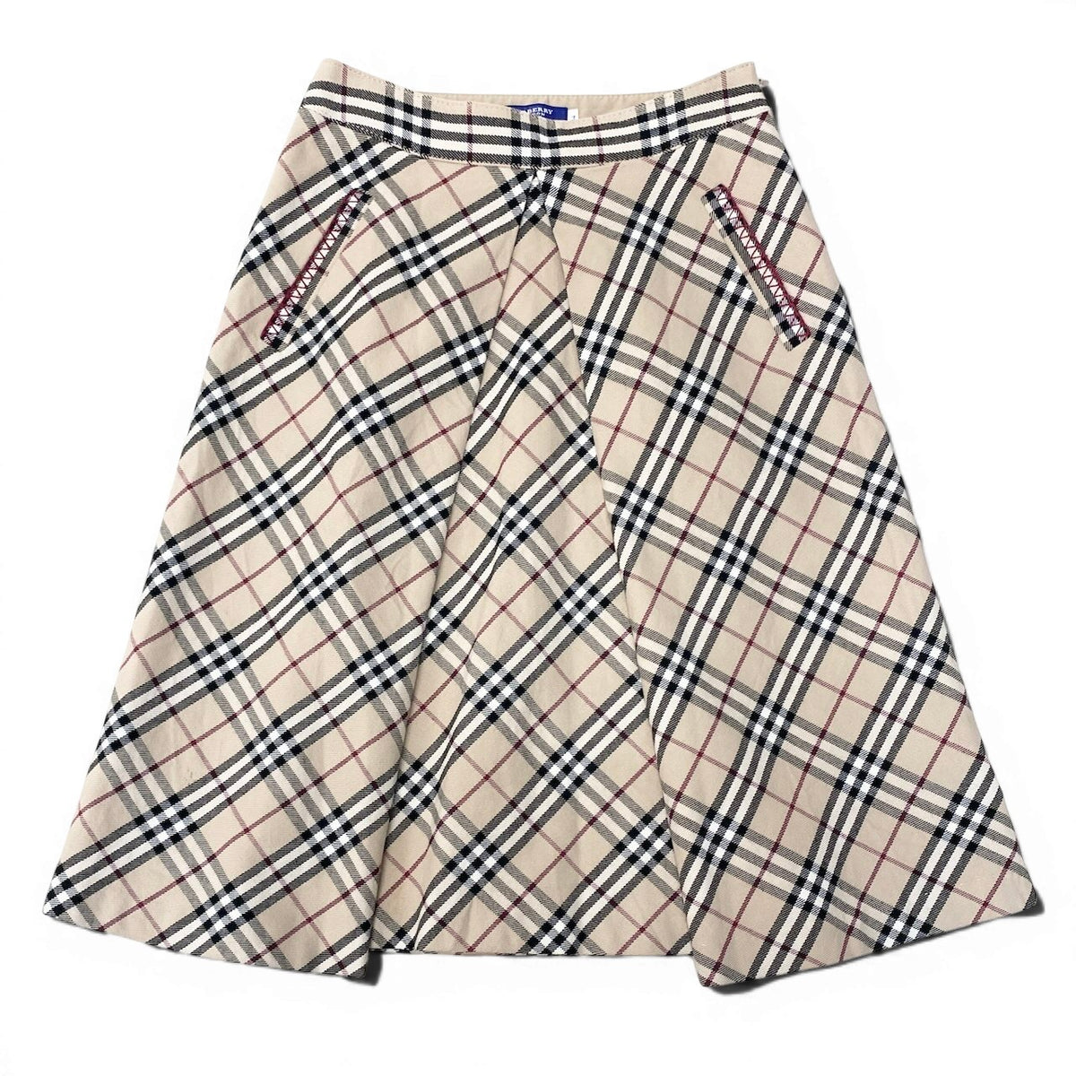 BURBERRY BLUE LABEL バーバリーブルーレーベル ノバチェック柄 膝丈 ベージュ コットン / ポリウレタン / ポリエステル FL525-400 フレアスカート レディース B