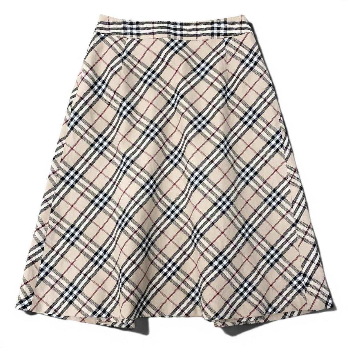 BURBERRY BLUE LABEL バーバリーブルーレーベル ノバチェック柄 膝丈 ベージュ コットン / ポリウレタン / ポリエステル FL525-400 フレアスカート レディース B
