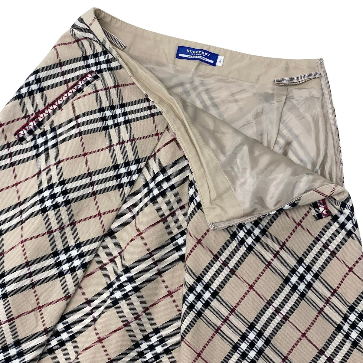 BURBERRY BLUE LABEL バーバリーブルーレーベル ノバチェック柄 膝丈 ベージュ コットン / ポリウレタン / ポリエステル FL525-400 フレアスカート レディース B