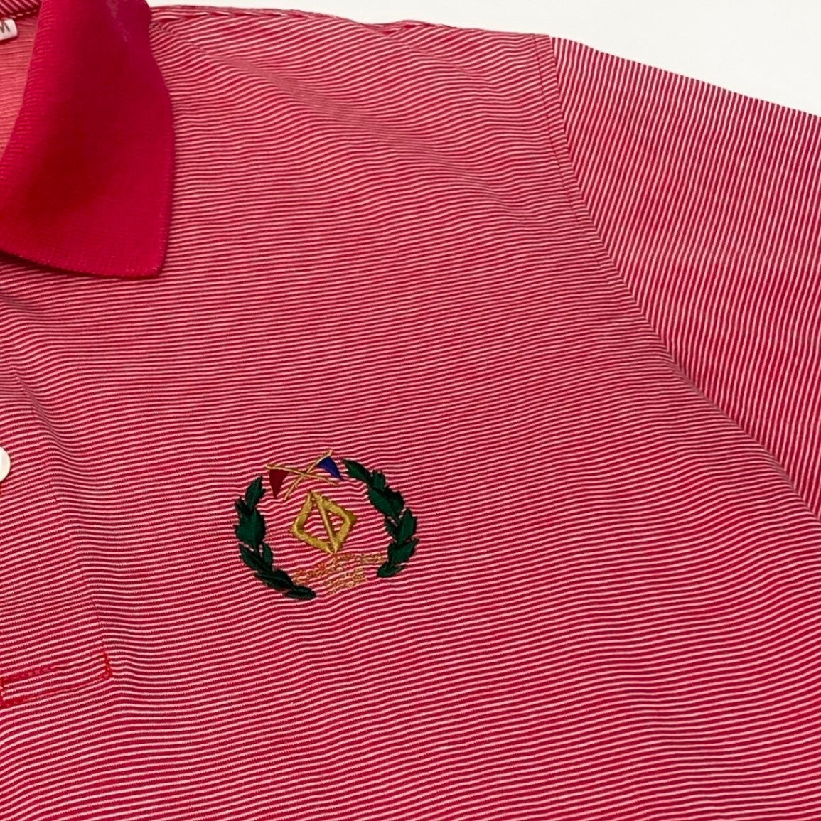 Christian Dior クリスチャンディオール CDロゴ刺繡 ボーダー柄 半袖 レッド ホワイト コットン ポロシャツ メンズ AB