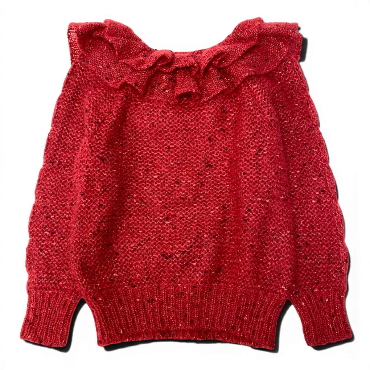 Christian Dior クリスチャンディオール フリルネック ローゲージ ニットセーター レッド ウール ニット レディース AB