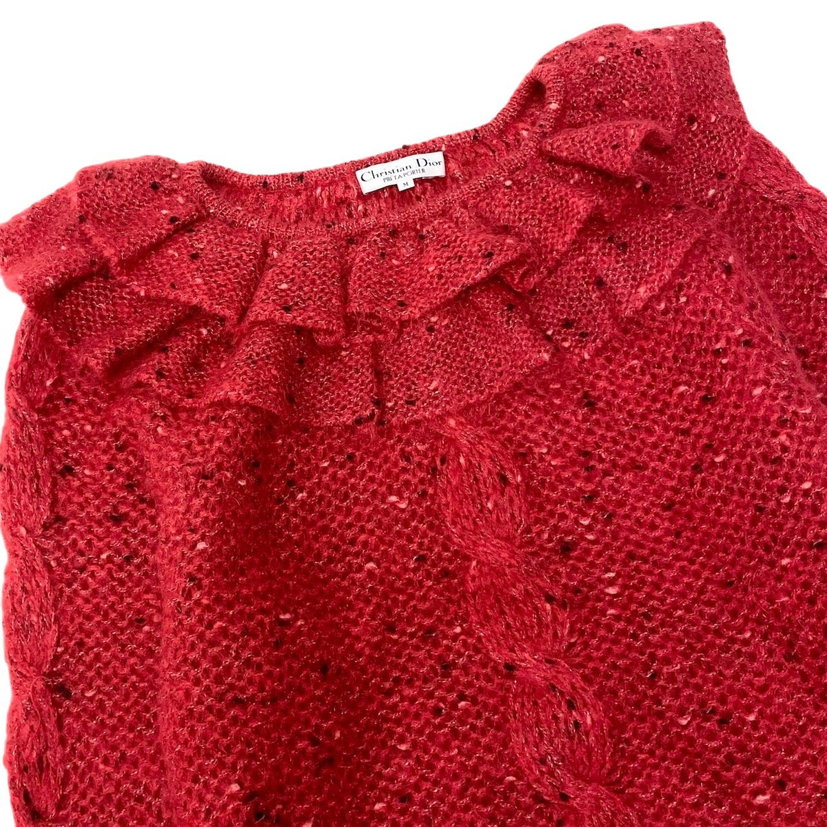 Christian Dior クリスチャンディオール フリルネック ローゲージ ニットセーター レッド ウール ニット レディース AB