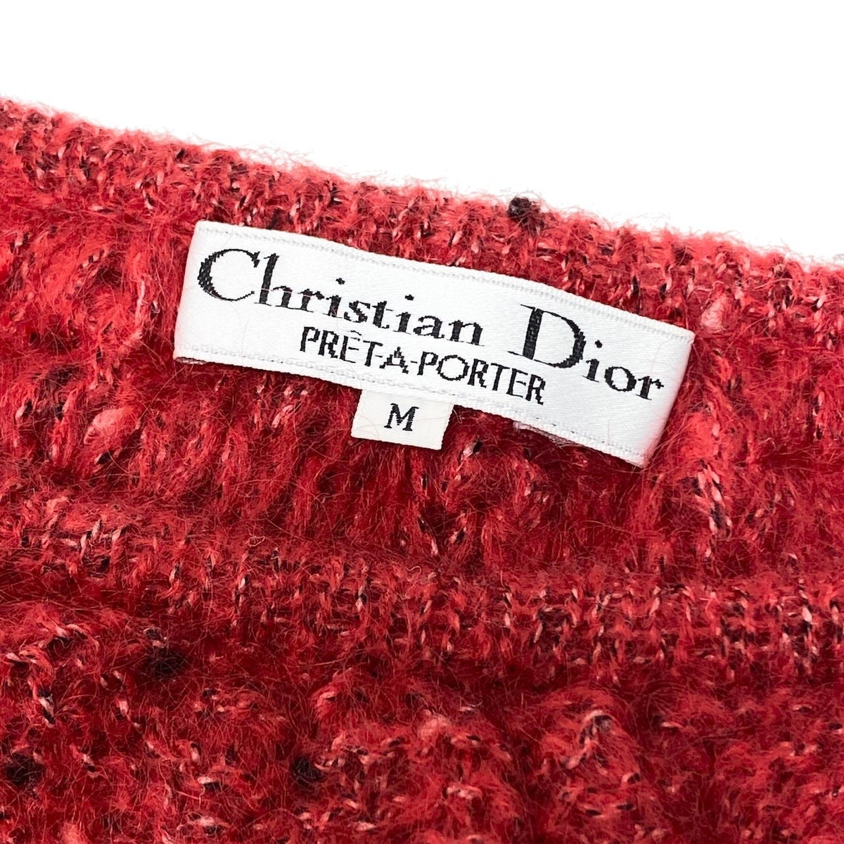 Christian Dior クリスチャンディオール フリルネック ローゲージ ニットセーター レッド ウール ニット レディース AB