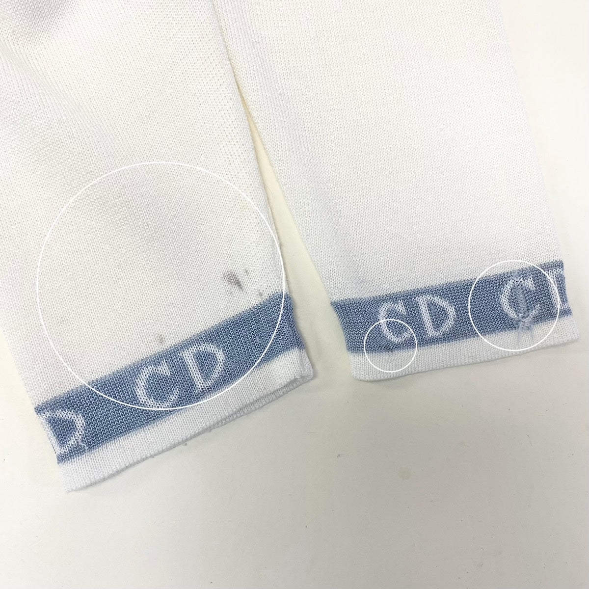 Christian Dior クリスチャンディオール ロングスリーブ ニットカーディガン CDロゴ バイカラー ホワイト ブルー レーヨン / アクリル カーディガン レディース B
