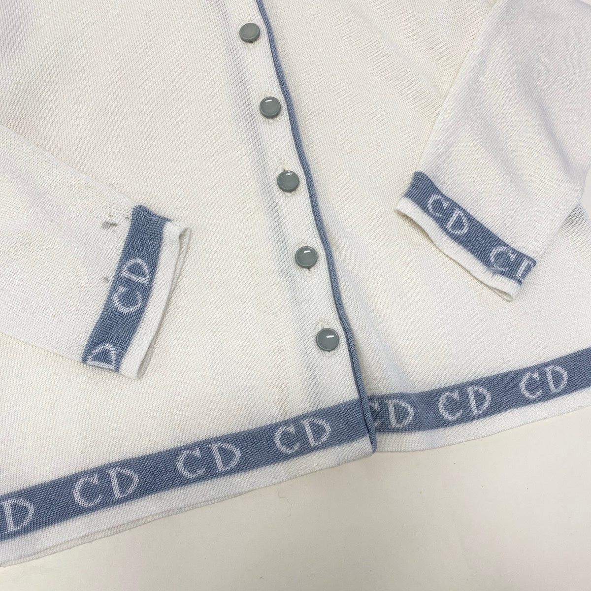 Christian Dior クリスチャンディオール ロングスリーブ ニットカーディガン CDロゴ バイカラー ホワイト ブルー レーヨン / アクリル カーディガン レディース B
