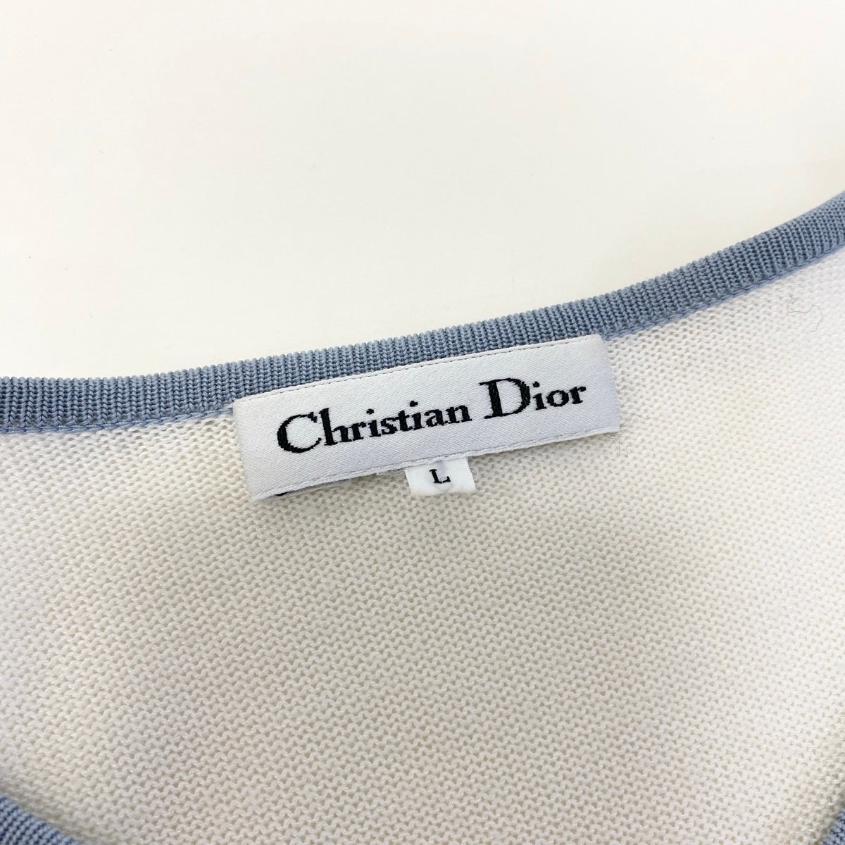 Christian Dior クリスチャンディオール ロングスリーブ ニットカーディガン CDロゴ バイカラー ホワイト ブルー レーヨン / アクリル カーディガン レディース B