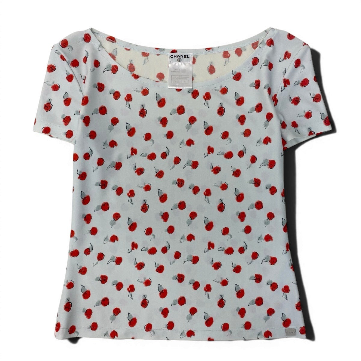 CHANEL シャネル 99s カットソー ココマーク 花柄モチーフ ライトブルー ポリアミド / エラスチン 半袖Ｔシャツ レディース AB
